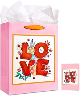 XJF Valentine's Day Gift Bag with Tissue Paper and Card,13" Large Love Anniversary Bags for Wedding Anniversary,Valentines Day,Birthdays,Husband, Wife, Boyfriend, Girlfriend, Newlyweds