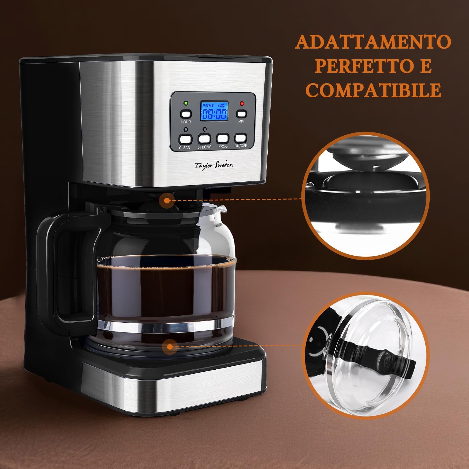 Taylor Swoden Caraffa in Vetro per Macchine da Caffè Americano Taylor Swoden 300105QUK – Capacità 12 tazze (1,5 L), 950 W, Nero