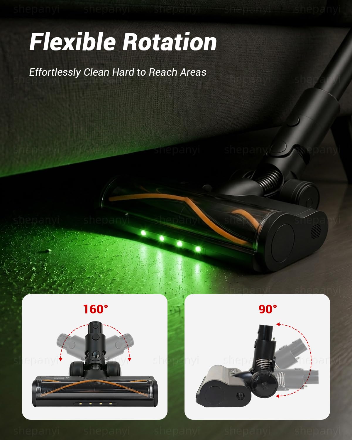 Zielona szczotka podłogowa LED kompatybilna z Z30, R20, T20, T30, R30, Z10, Z20, V12, V12Pro, T20pro V11SE R10, nadaje się do wszystkich rodzajów gładkich, twardych podłóg, takich jak podłogi