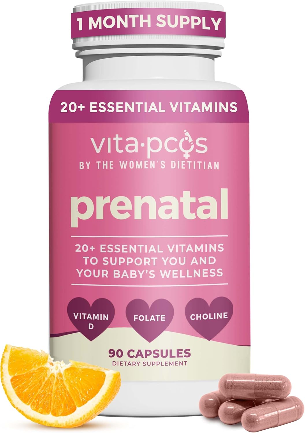 VITA-PCOS Prenatal Vitamins for Women – Multivitamins with Folic Acid, Iron, Choline & More – Essential Nutrients for Preconception, Pregnancy, and Baby’s Development – 90 Capsules, 1 Month Supply