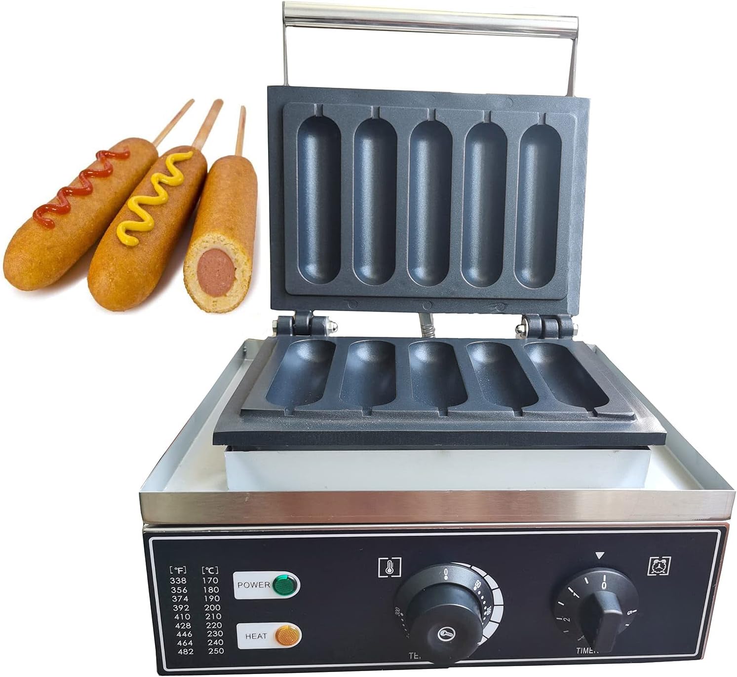 Máquina para hacer gofres eléctricos, 5 rodillos, máquina comercial para hornear perros calientes, adecuada para restaurantes, panaderías, bares, vendedores ambulantes, hogar (5 Rodillos)