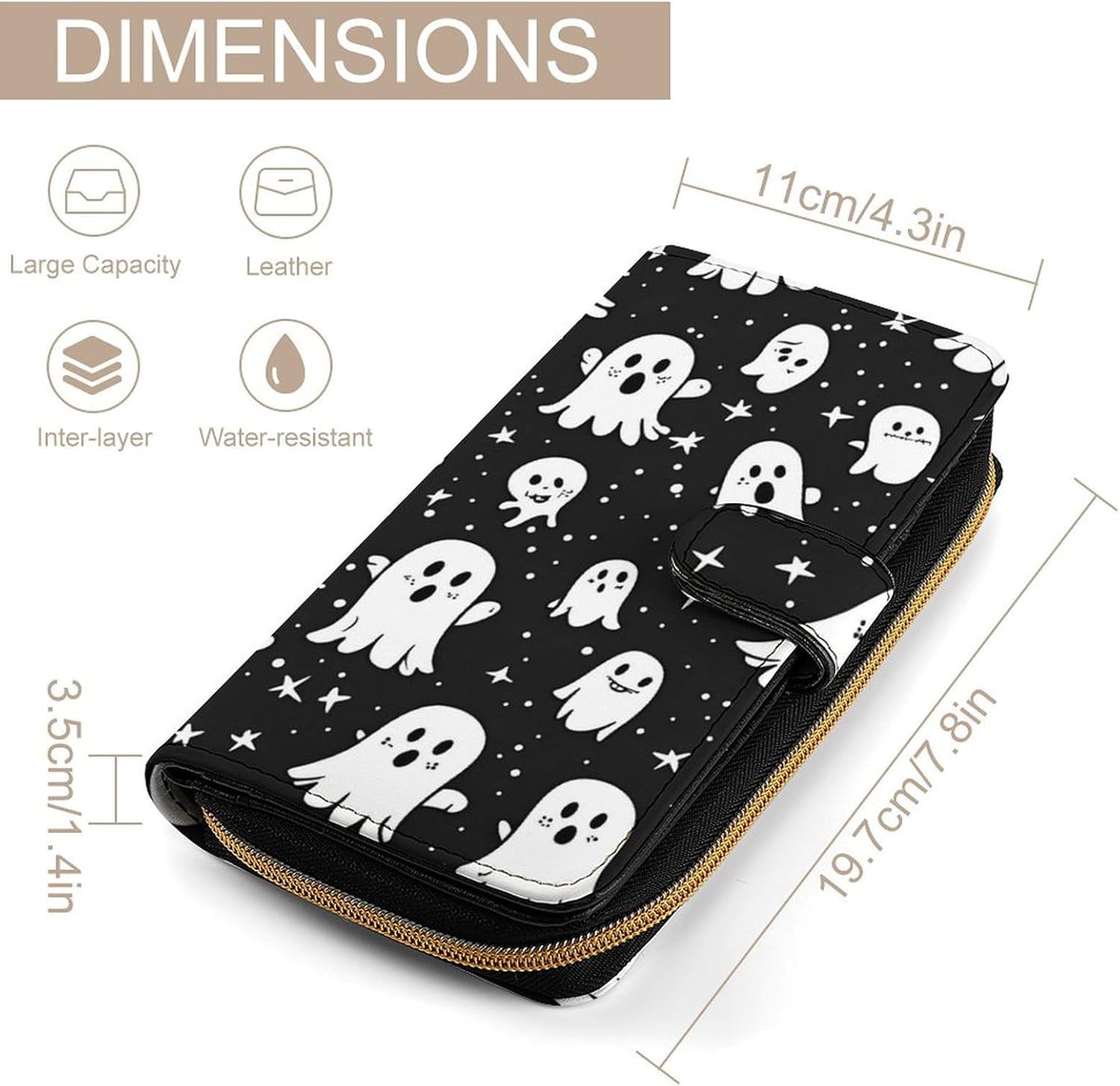 Cute Ghost Stars Pattern Funny Long Slim Bifold Wallet Card Holder Purse with Buckle for Men Women