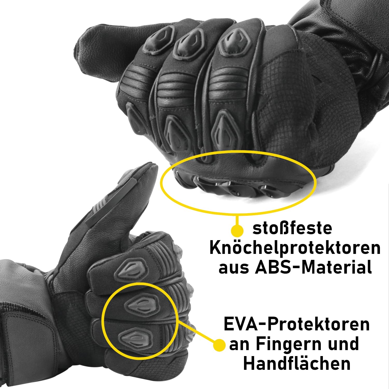 Area1 Motorradhandschuhe Leder gefüttert, Sommer & Winter geeignet, Knöchelschutz, atmungsaktiv, rutschfeste Innenfläche, Motorrad Handschuhe Herren Damen Schwarz (Größe M-XXL)