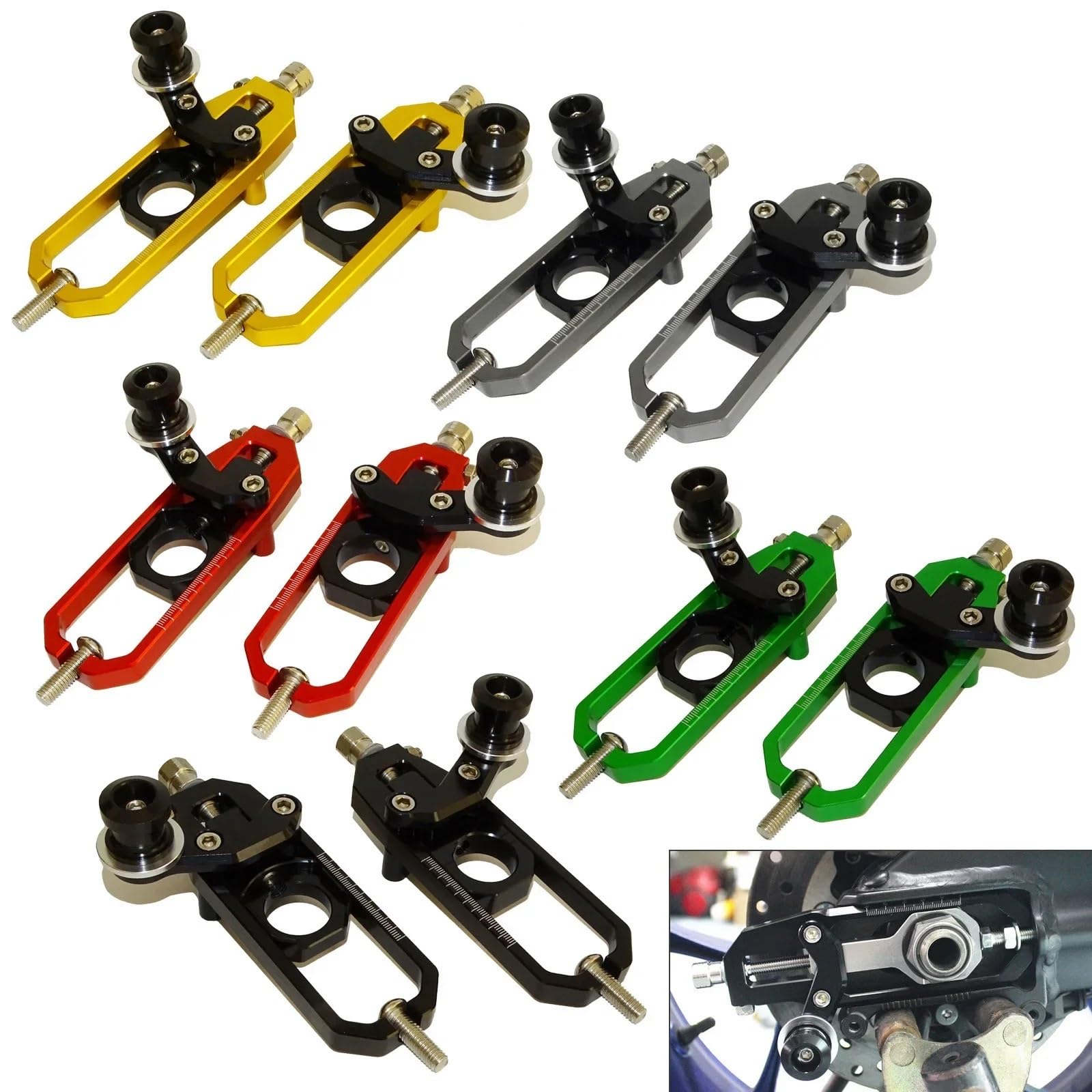 Regulator Napinacza łańcucha Pasuje do Kawasaki pasuje do Ninja ZX-10R ZX10R 2011-2015 regulatory łańcucha osi koła napinacz szpule wahacza(Gold)