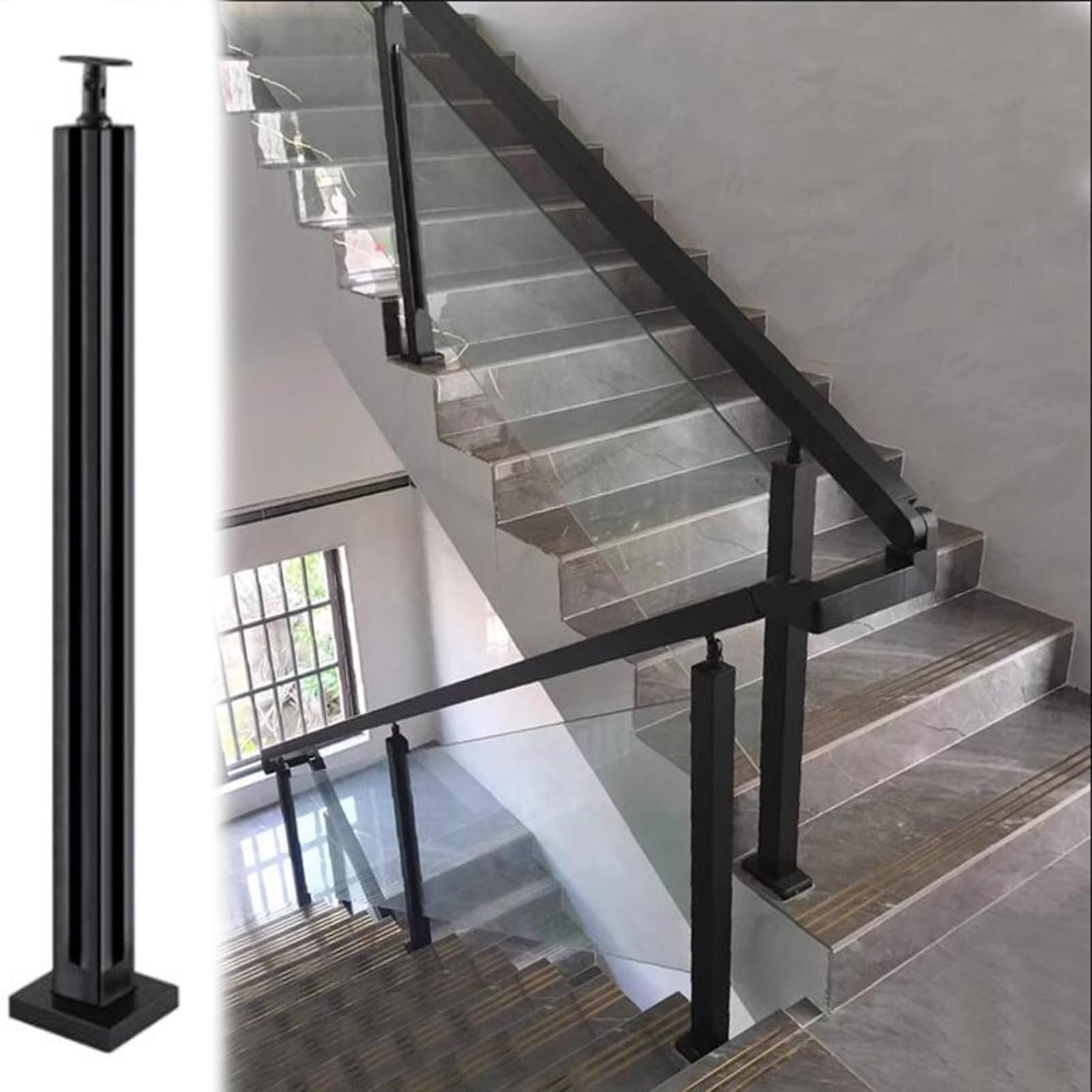 Słupek Do Balustrady Schodowej Ze Szkła, Słupek Ze Stali Nierdzewnej Z Otworami Na Czopy Do Schodów Wewnętrznych I Zewnętrznych, Tarasów I Patio (Wys. 100 Cm/39,3 Cala) (,H115cm/45.2in