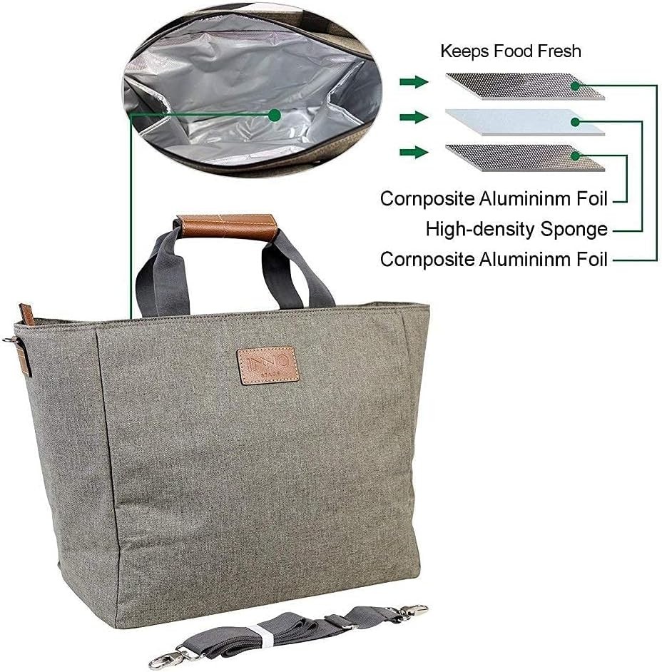 INNO STAGE 40L Large Insulated Cooler Tote, XL Portable Wine Carrier Bag Picnic Cooler Bag with Portable Bamboo Wine Snack Table with 2 Positions - Best