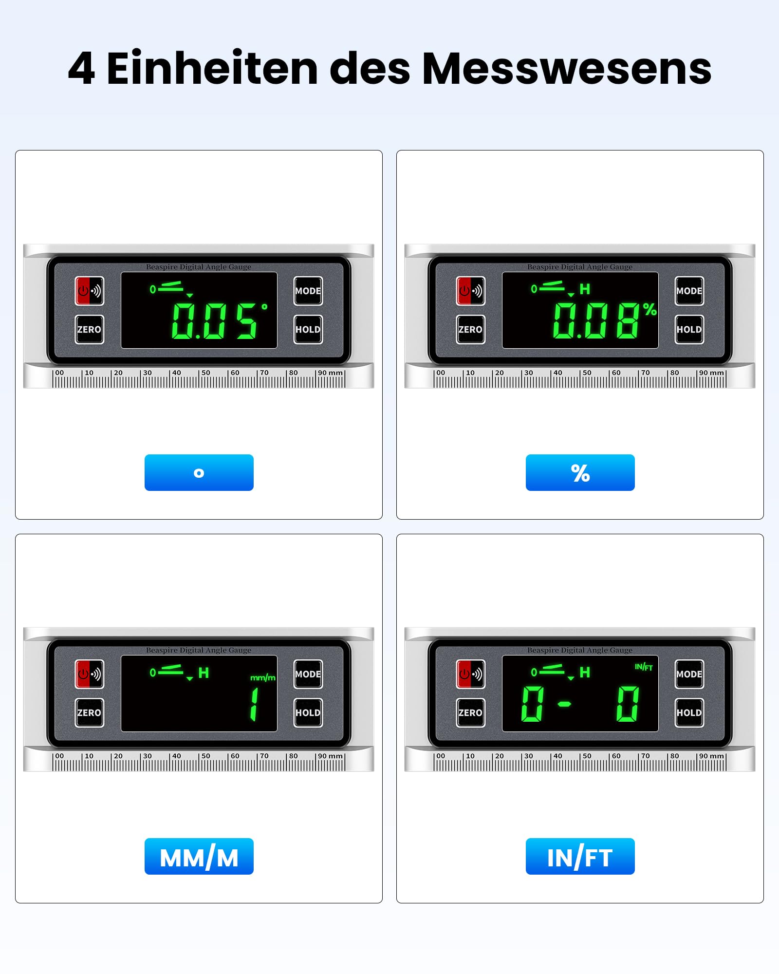 Beaspire Inclinómetro Digital Magnético con Pantalla LED Retroiluminada, Nivel Digital de Alta Precisión ±0,1°, Transportador de Ángulo con Base Magnética en V, Nivel de Burbuja Digital de Aluminio