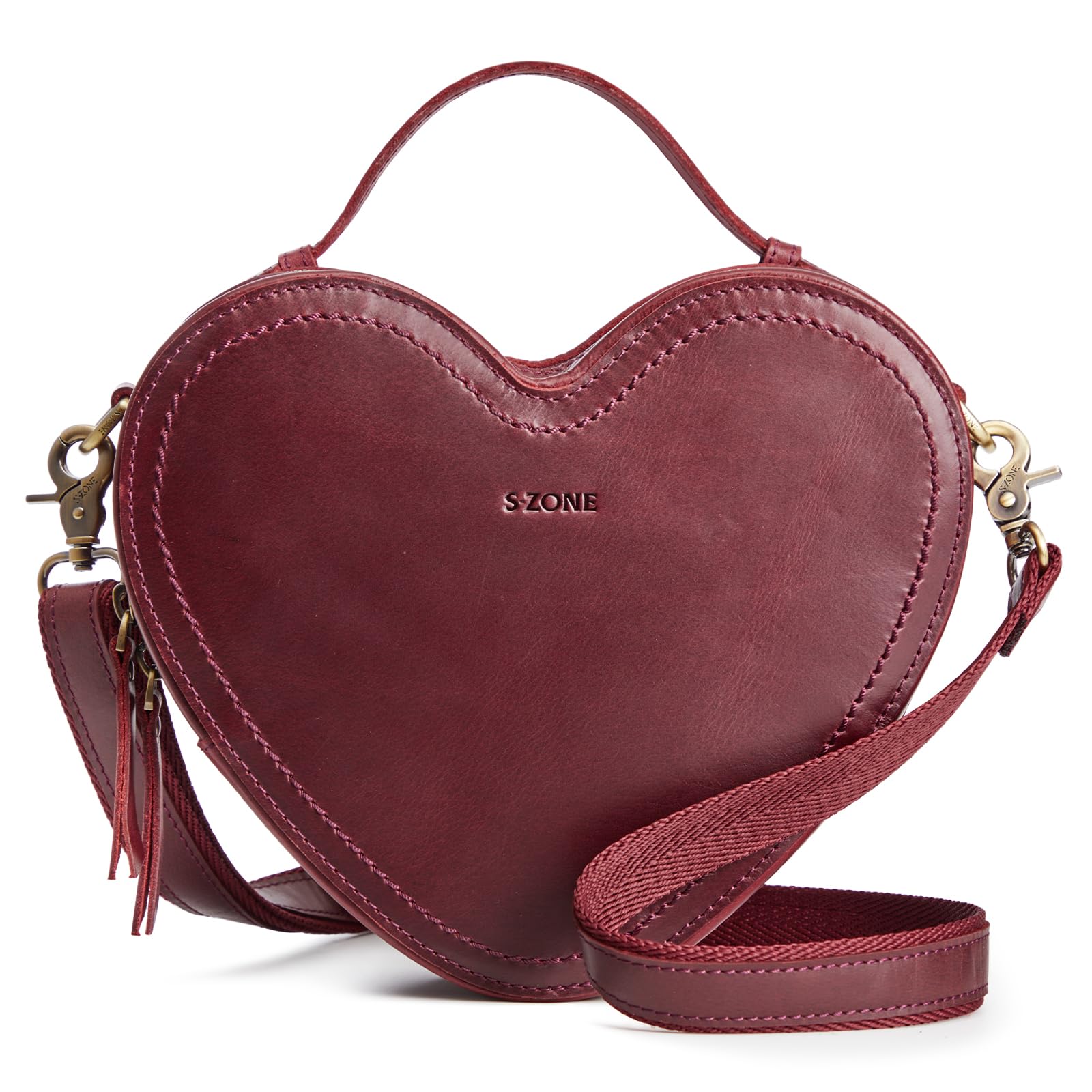 S-ZONE Leather Crossbody Bags for Women Heart Shaped Purse Small Designer Fashion Handbag with Adjustable Strap