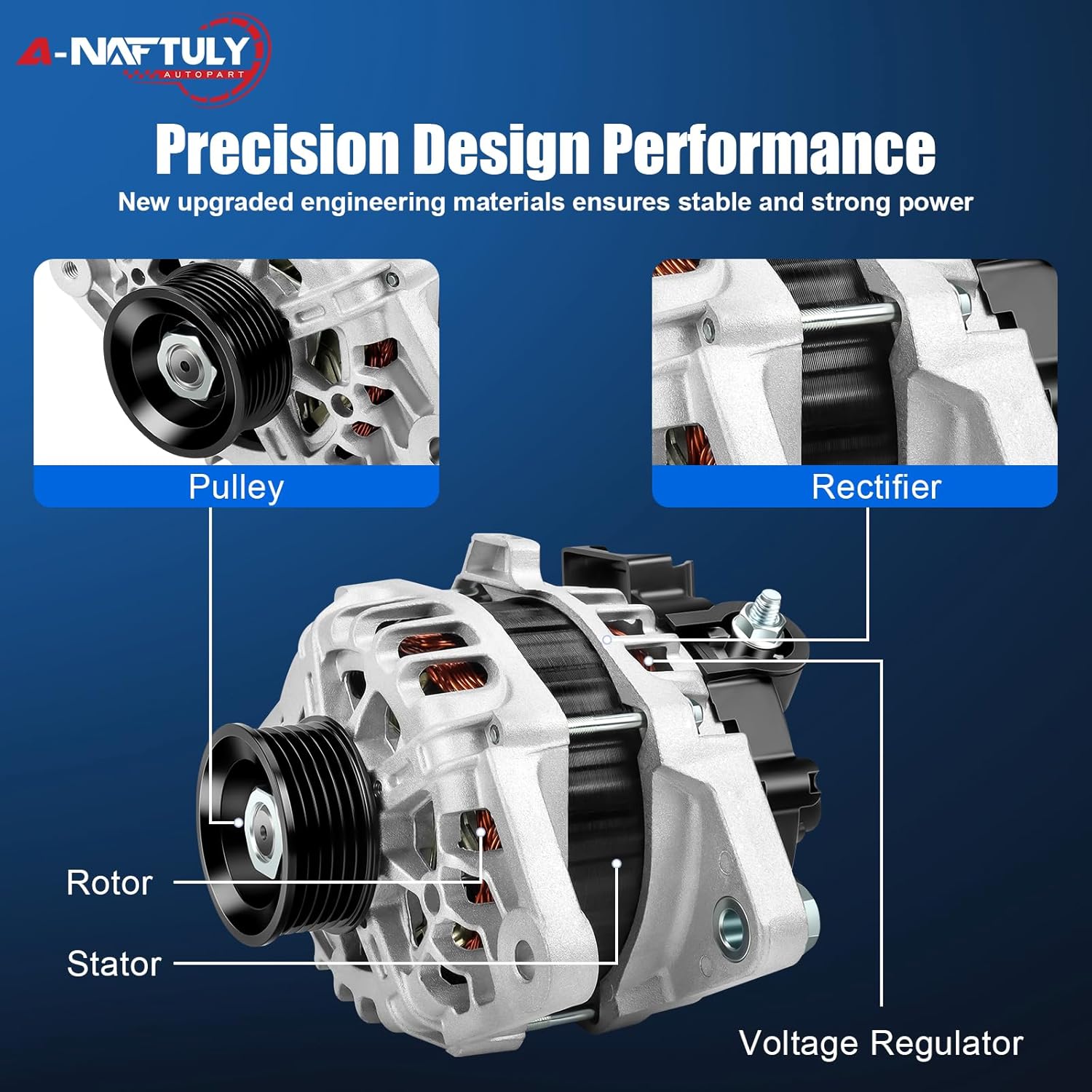13209N Alternator Fits for 2012 2013 2014 2015 2016 2017 Hyundai Accent L4 1.6L, Naturally Aspirated, Kia Rio, High Output Alternator Replacement 13209, 37300-2B300, 37300-2B510, 2607372, 2608483