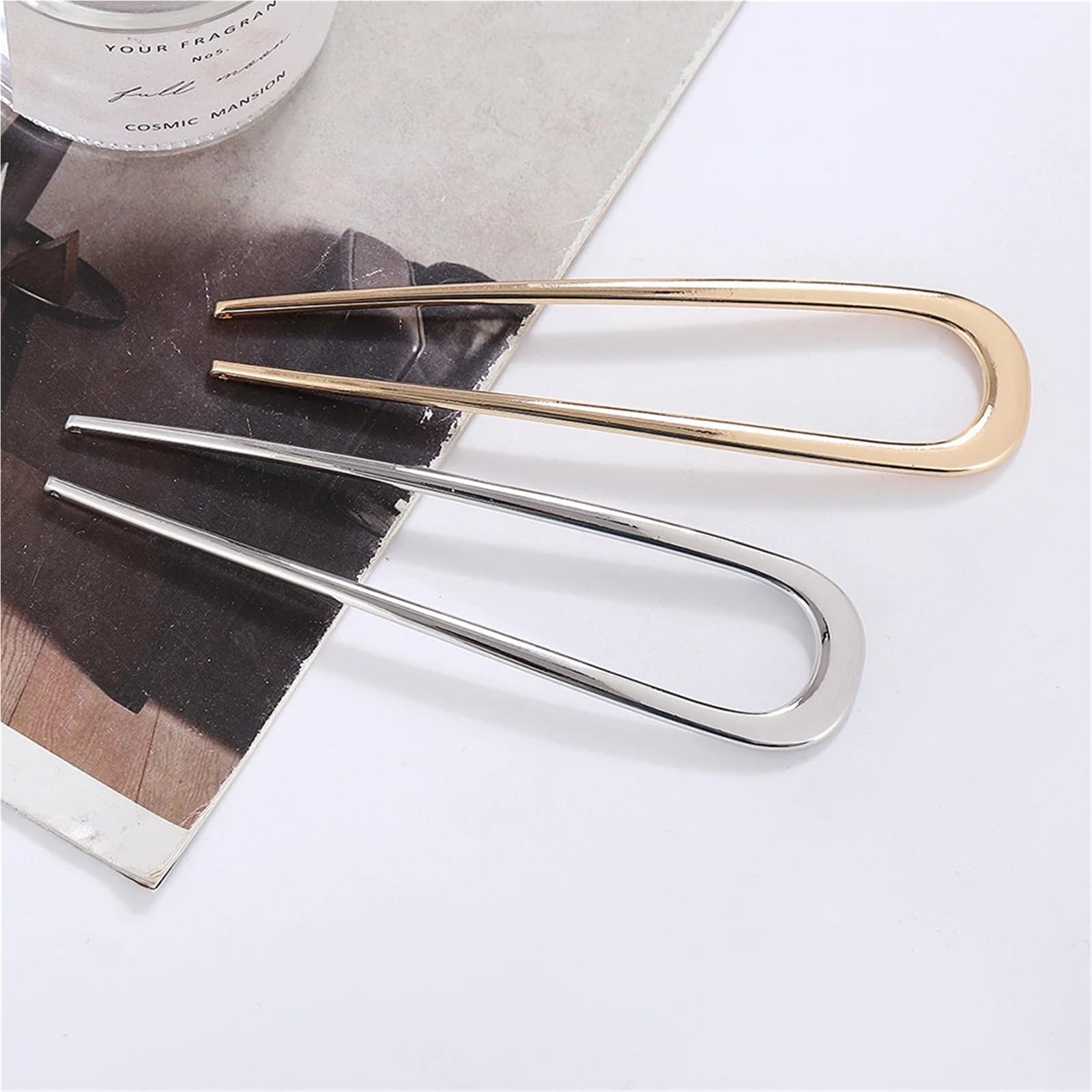 Horquillas para el pelo en forma de U, 15 unidades, largas y gruesas, en forma de U: elegantes accesorios para el cabello de aleación dorada y plateada para moño de mujer (plata)