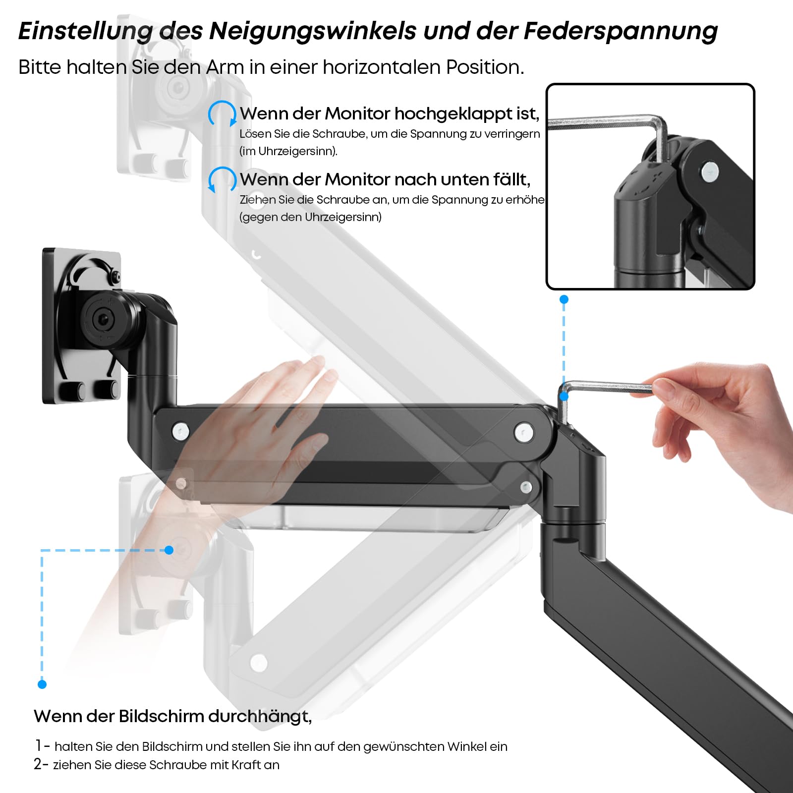 PUTORSEN 17-57" Monitor Halterung, bis 27 kg, VESA max. 200x200 | für Fernseher & Monitor, Premium Aluminium Monitor Tischhalterung mit Gasfeder, Verstärkungsplatte, Schwarz