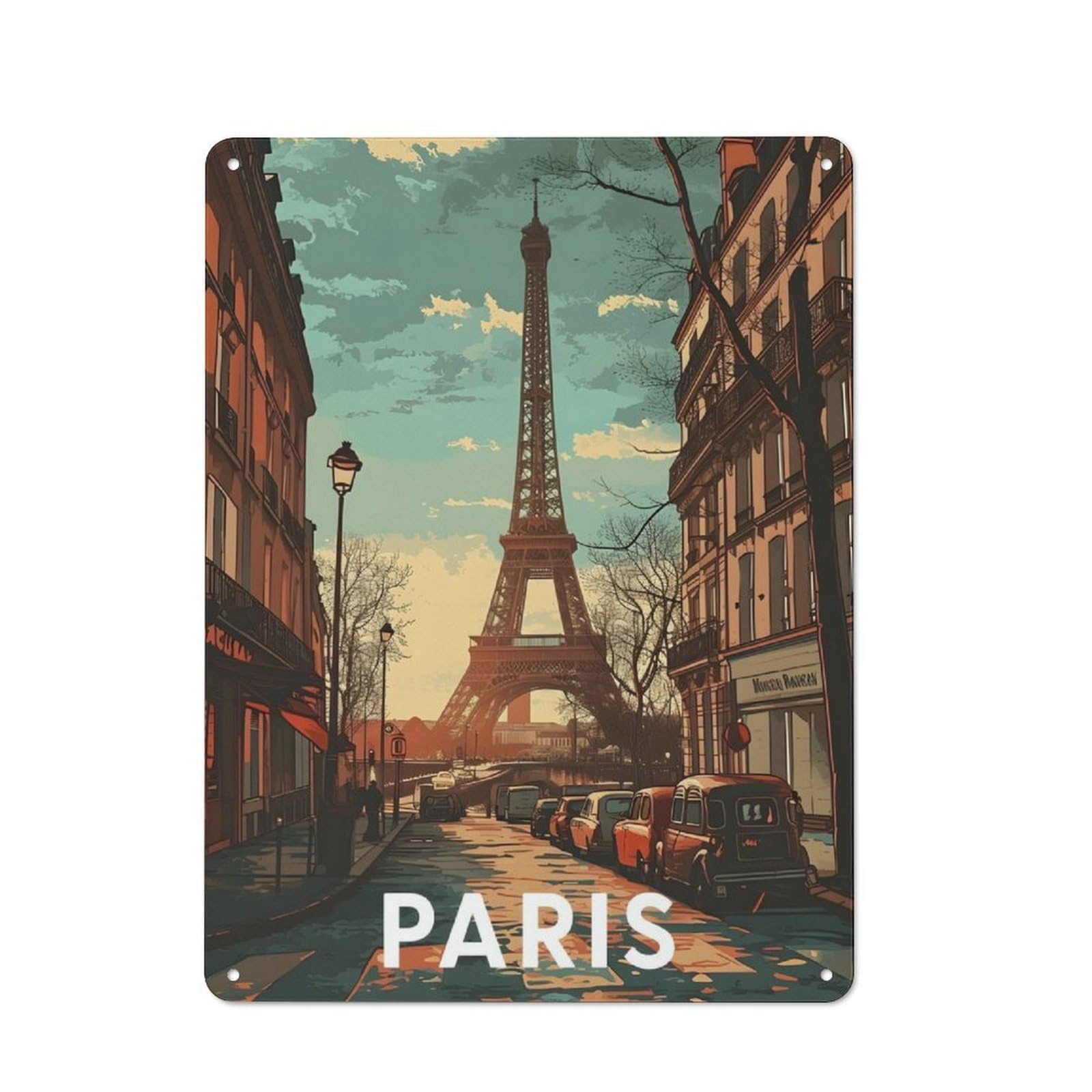 Junmoney Paris Eiffel Tower Retro Metal Wall Sign 40X30cm With For Living Room Wall, Housewarming Wall Decor For People Furnishing Living Room