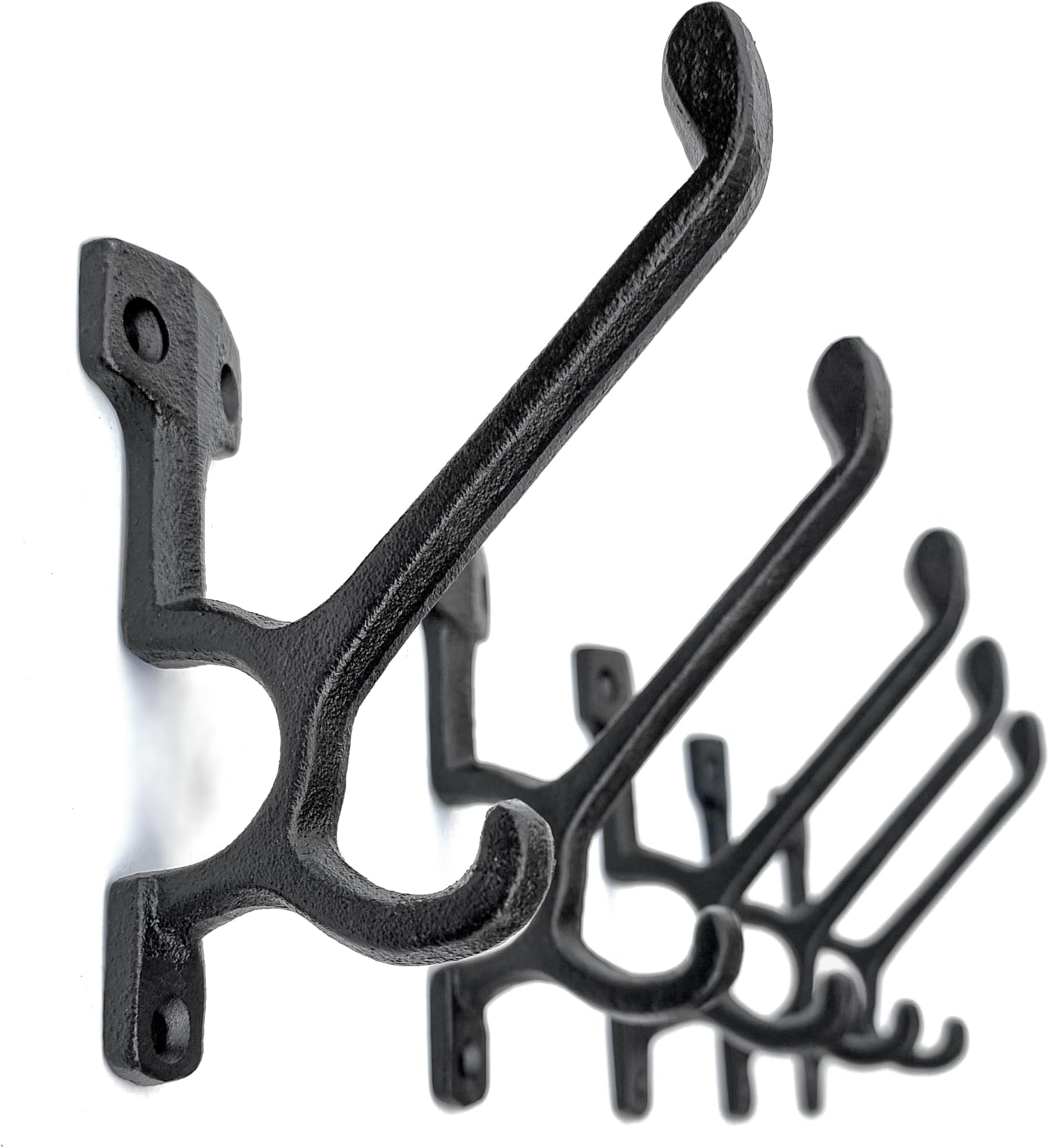 Ambipolar 5 Pack Decorative Cast Iron Heavy Duty Double Hooks, Wall Mounted Coat Hooks, Vintage Inspired (Antique Black) (Type-7 Type)