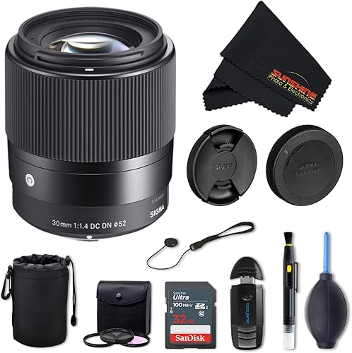 Miniatura 36 de Sigma Lente DN DC contemporánea de 1.181 in f1.4 para Sony E con paquete básico Sunshine Photo - 4 años de garantía del fabricante de EE. UU