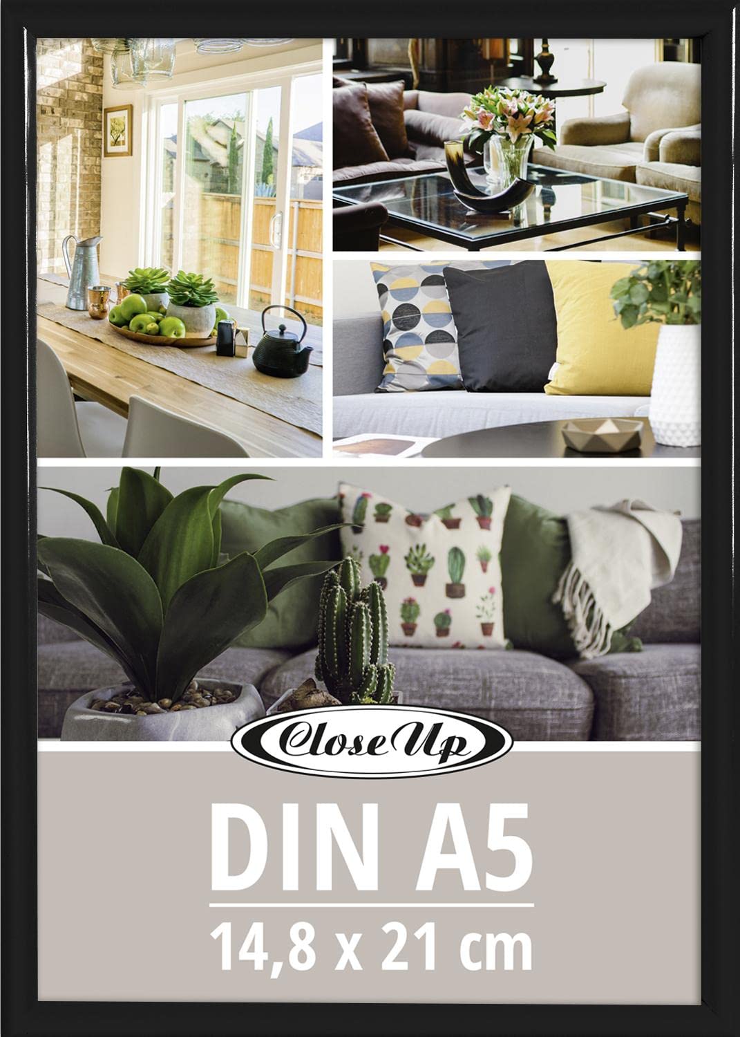 Close Up Set di 2 cornici portafoto DIN A5 (14,8 x 21 cm), decorazione in legno (MDF) oro con parete posteriore e supporto, disco in PVC (infrangibile), larghezza profilo 15 mm