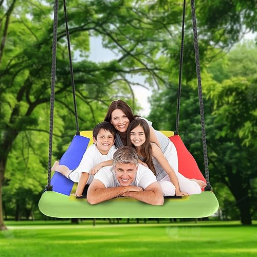 Miniatura 6 de Columpio de árbol de plataforma rectangular de 60 pulgadas para niños y adultos, columpio volador gigante con correa ajustable para colgar, tela de