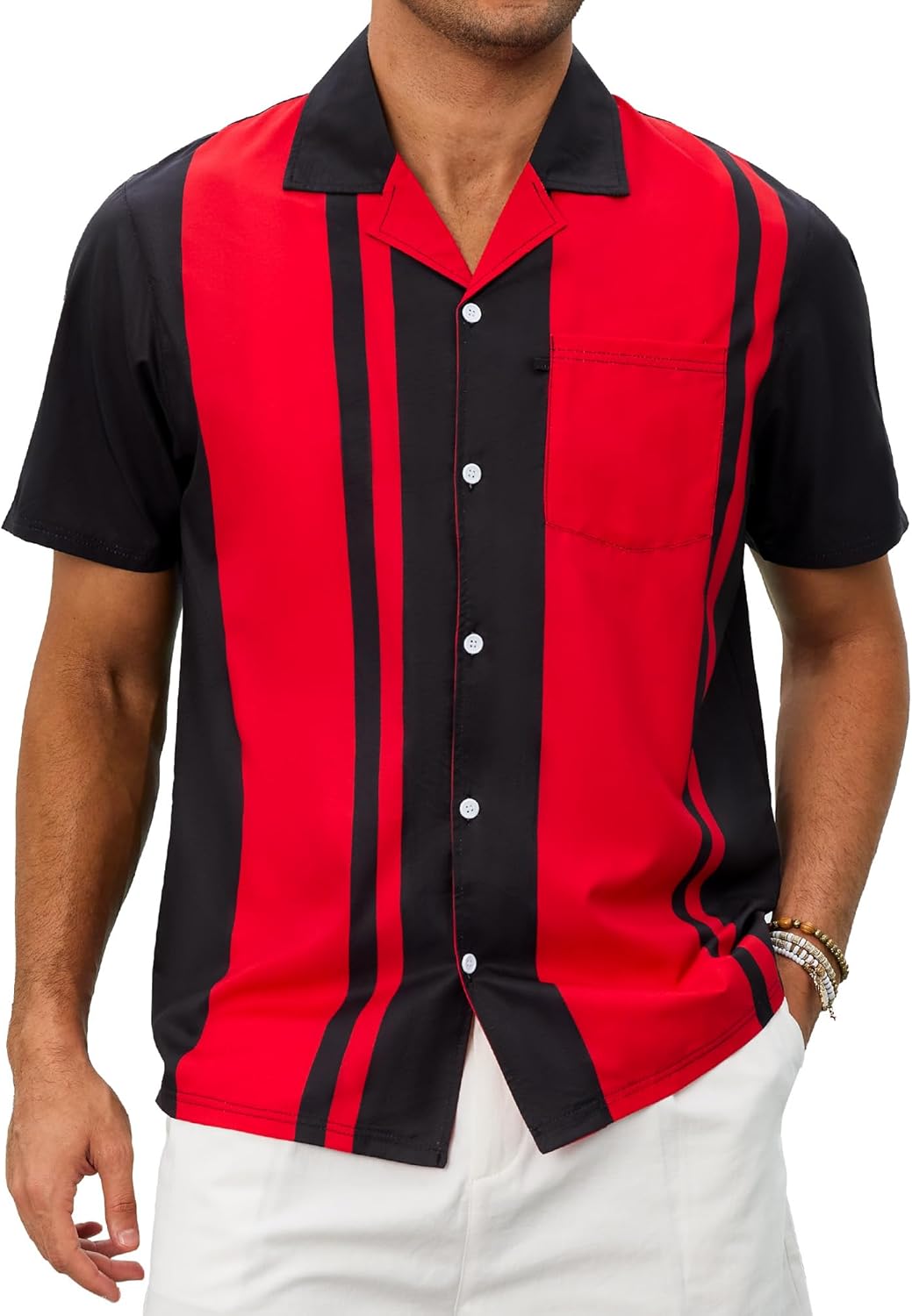 Bowling Shirts for Men Short Sleeve Hawaiian Button Down Shirts 1950s Vintage Beach Casual Shirt with Pocket - Image 2