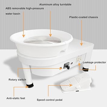 Pottery Wheel for Adults, 25cm, 300RPM with Adjustable Speed Pedal, 250W, for Ceramic Crafts Beginners DIY School