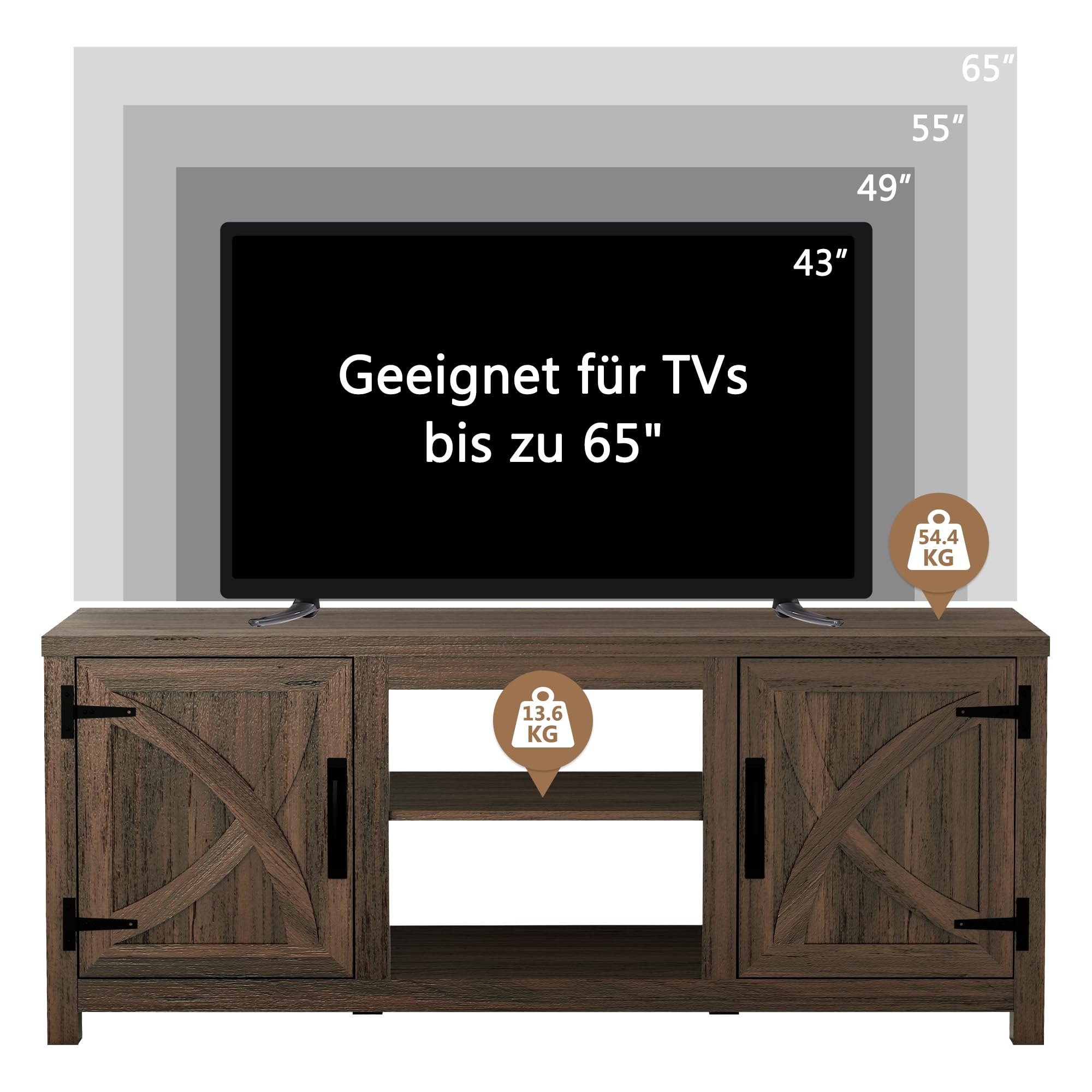 Parrot Uncle 58 Zoll TV-Ständer für Fernseher bis 65 Zoll, Media-Entertainment-Center mit Aufbewahrungsschränken, Braun moderner TV-Schrank für Wohnzimmer