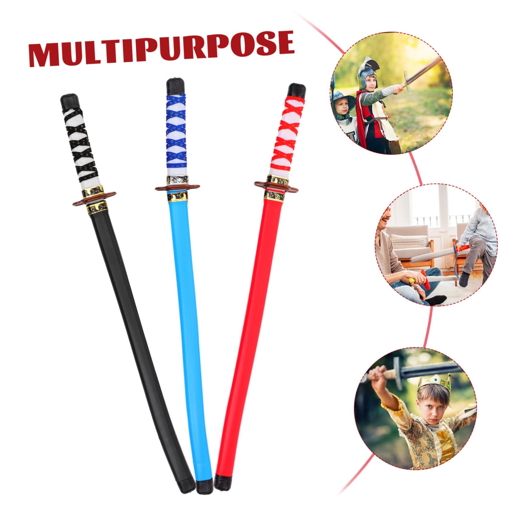 SOLUSTRE Set 3 Spade Giapponesi Per Bambini Giocattoli Di Cosplay Spade Lunghe Leggere Per Bomboniere Feste Compleanno 8-12 Anni Costume Halloween Giochi Creativi