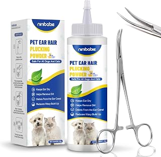 Updated Dog Ear Powder for Hair Removal,Ear Powder for Dogs Plucking with 5.5inch Hemostat Locking Forceps Curved, Removing Earwax and Odor