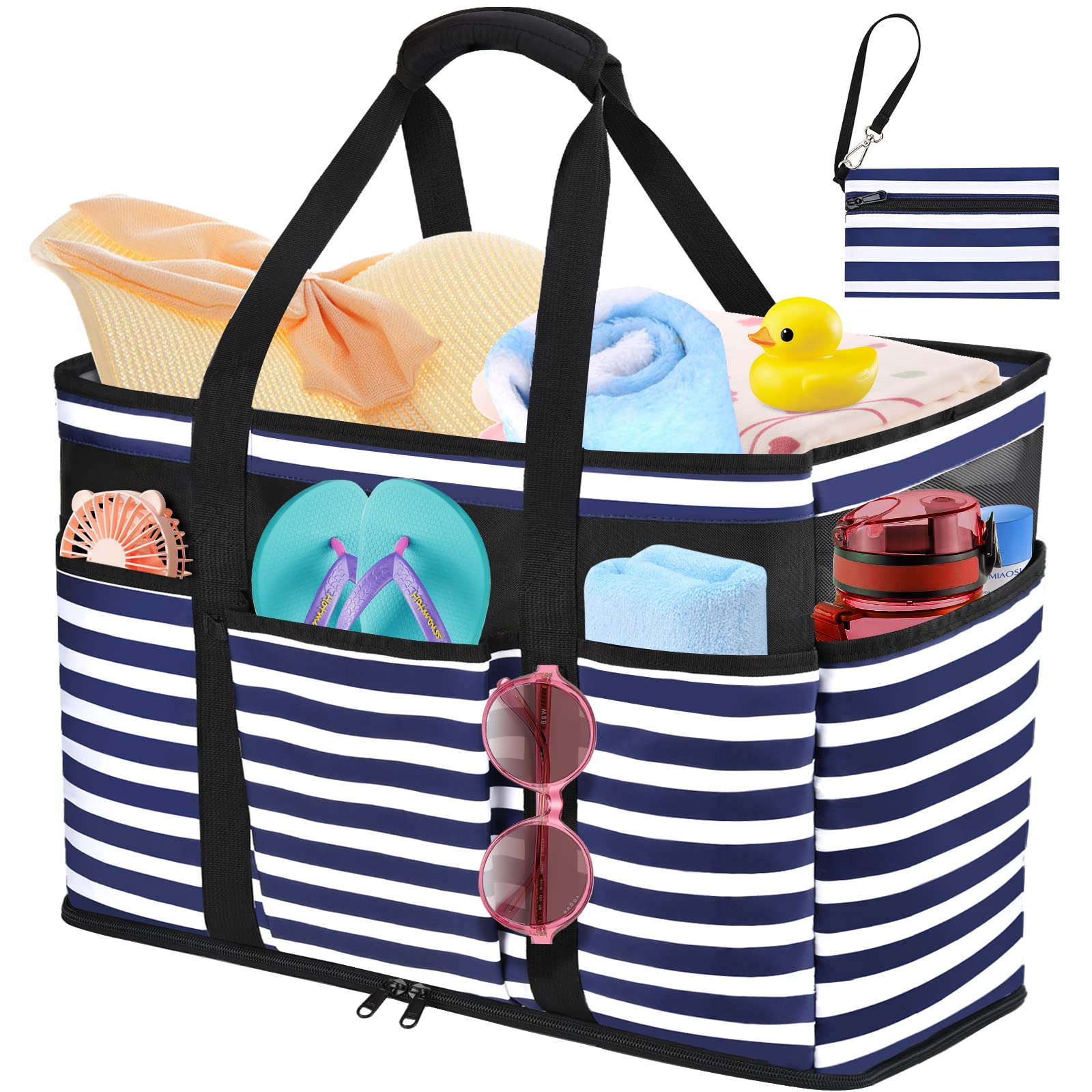 JUYANO Bolsa de Playa Grande XXL Familiar Bolso Playa Mujer con Cremallera Shopper Bolso de Tote Hombro de Malla para Playa Viaje Compras Gimnasio 50x20x35cm