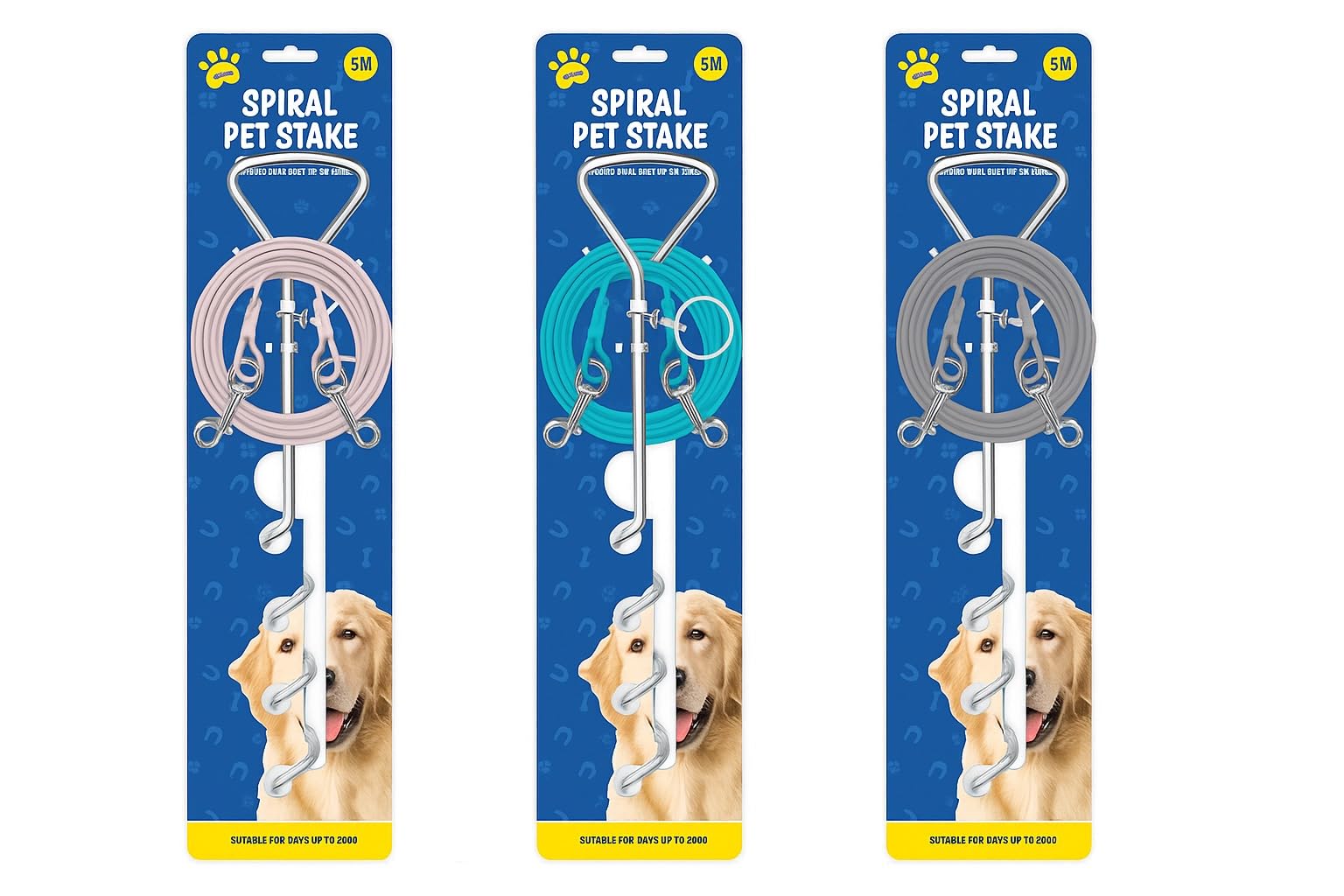 Heavy Duty Dog Tie Out Cable & Spiral Ground Stake, 16.4ft Outdoor Dog Leash Cable for Yard Camping, Travel