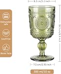 Joeyan 300ml Green Vintage Glass Wine Goblet, Romantic Sunflower Embossed Drinking Glasses, Heavy Stemmed Wine Glasses for Christmas Party Wedding Table Decor, Set of 4, Dishwasher Safe