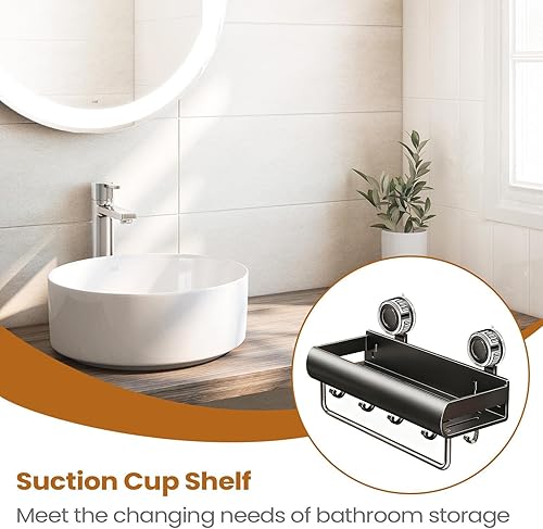 Miniatura 5 de Estante de ducha con ventosa  Organizador de pared, cesta de almacenamiento de baño, estante de succión resistente para champú, jabón y