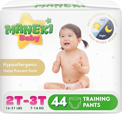 Miniatura 11 de Maneki Pantalones de pañales y pantalones de entrenamiento para bebé, talla 2T-3T, suaves, delgados y absorbentes, fáciles de poner, protección