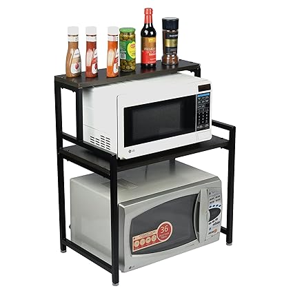 Palomino 2 Layer Microwave OTG Rack Multipurpose Kitchen Rack Storage Rack for Home Office Shop Utensils Storage Cabinet/Organizer Oven Stand/Holder (Material: Iron, Color: Brown)