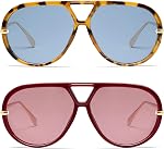 VANLINKER Trendy Polarized Aviator Sunglasses for Women Men Retro Oversized Round Sunglasses Vintage Shield Shades VL9798