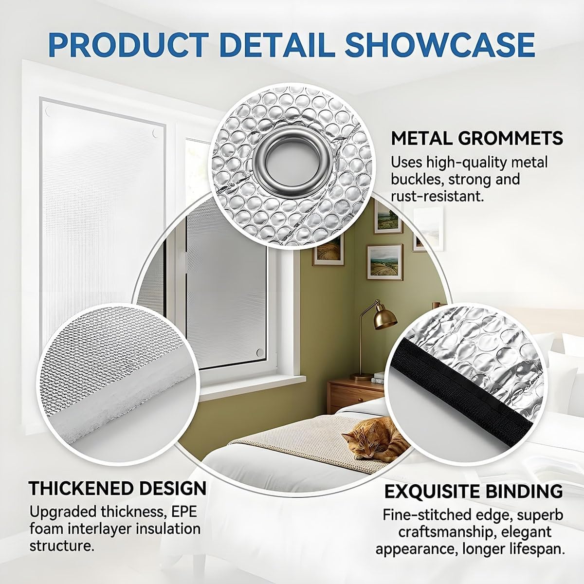 Aluminum Foil Window Insulation Film, Double Layer Bubble Heat Reflective Film for Windows, Total Blackout Privacy Window Cover with Suction Cups, Removable Sun Blocking Film, 8mm