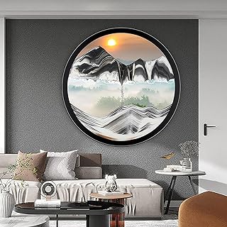 PROEATS Moving Sand Art, Wall Art Deep Sea Sandscape Room Decoration, 360°Rotate Sand Art Liquid Motion, Glass Crafts Solid Wood Frame, Relaxing Wall Decor for Home Office (Black, 17.3in)