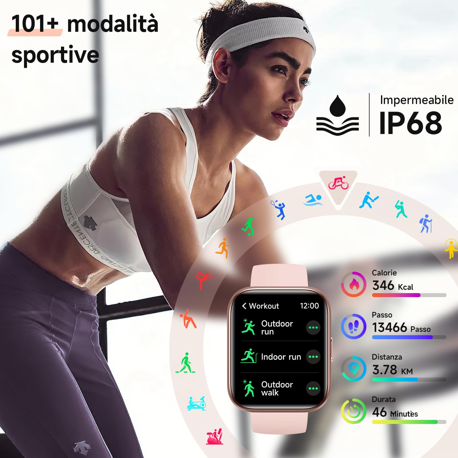 Gydom Smartwatch Donna Uomo, Orologio Smartwatch Donna con Alexa, Effettua/Risposta Chiamate, 1,8" Smart Watch con 100 Sportive, Cardiofrequenzimetro Sonno SpO2, IP68 Fitness Tracker per Android iOS