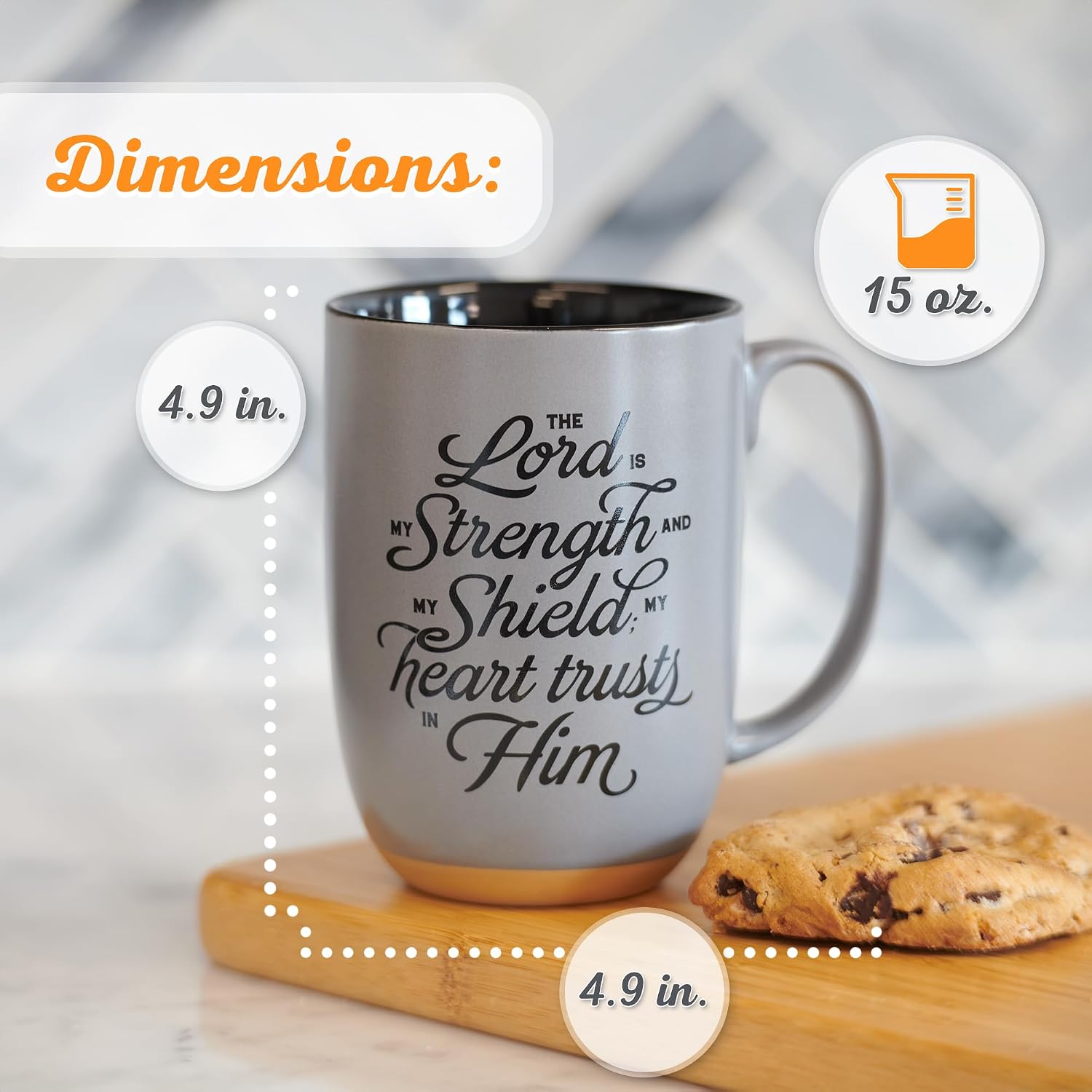 Christian Art Gifts Gray Clay Base Ceramic Coffee Mug – 15 oz. Microwave & Dishwasher-safe Lead-free Inspirational Scripture Coffee & Tea Mug for Men with Bible Verse: Lord is My Strength – Psalm 28:7