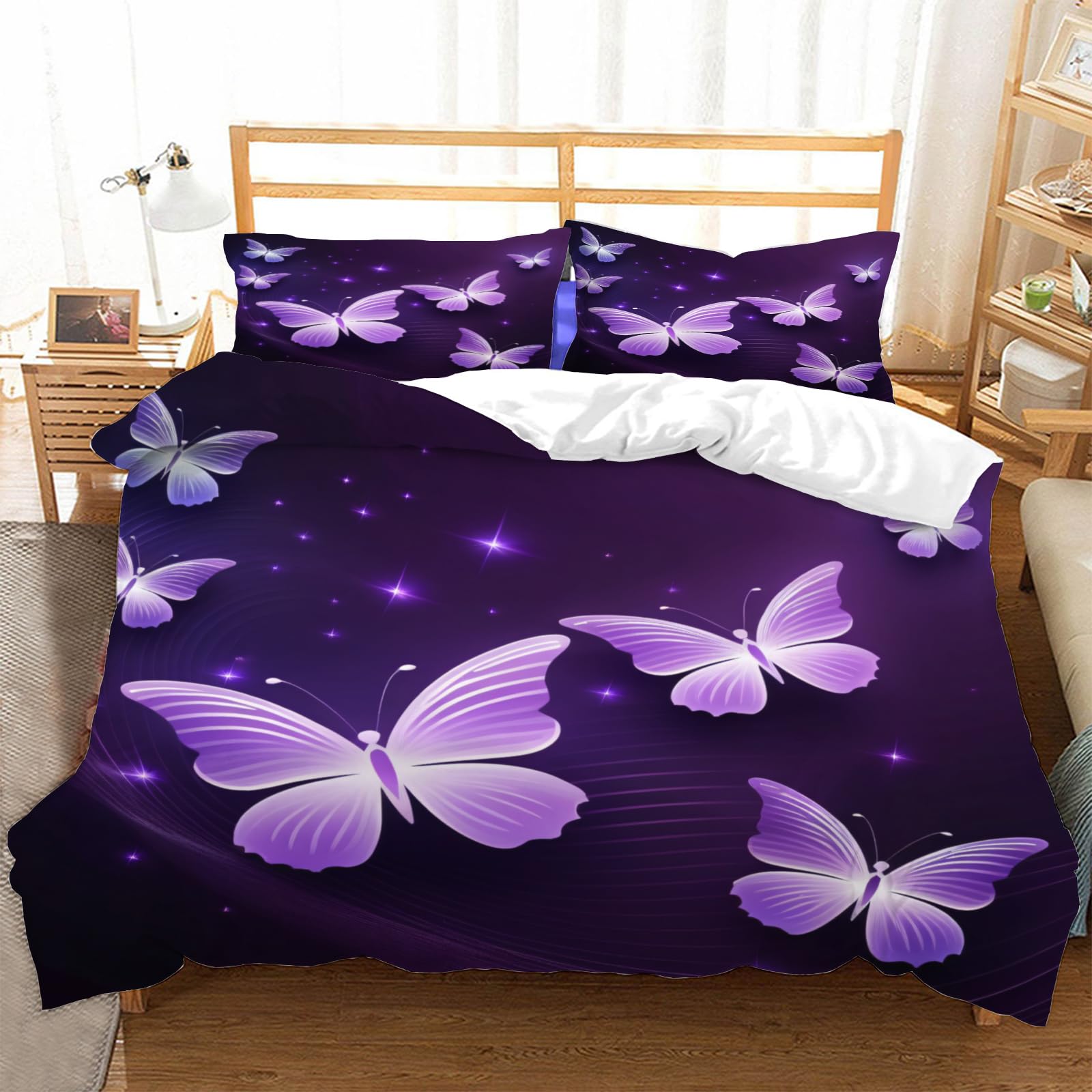 Housse de couette 240 x 260 haut de gamme imprimé papillon en microfibre premium avec taies