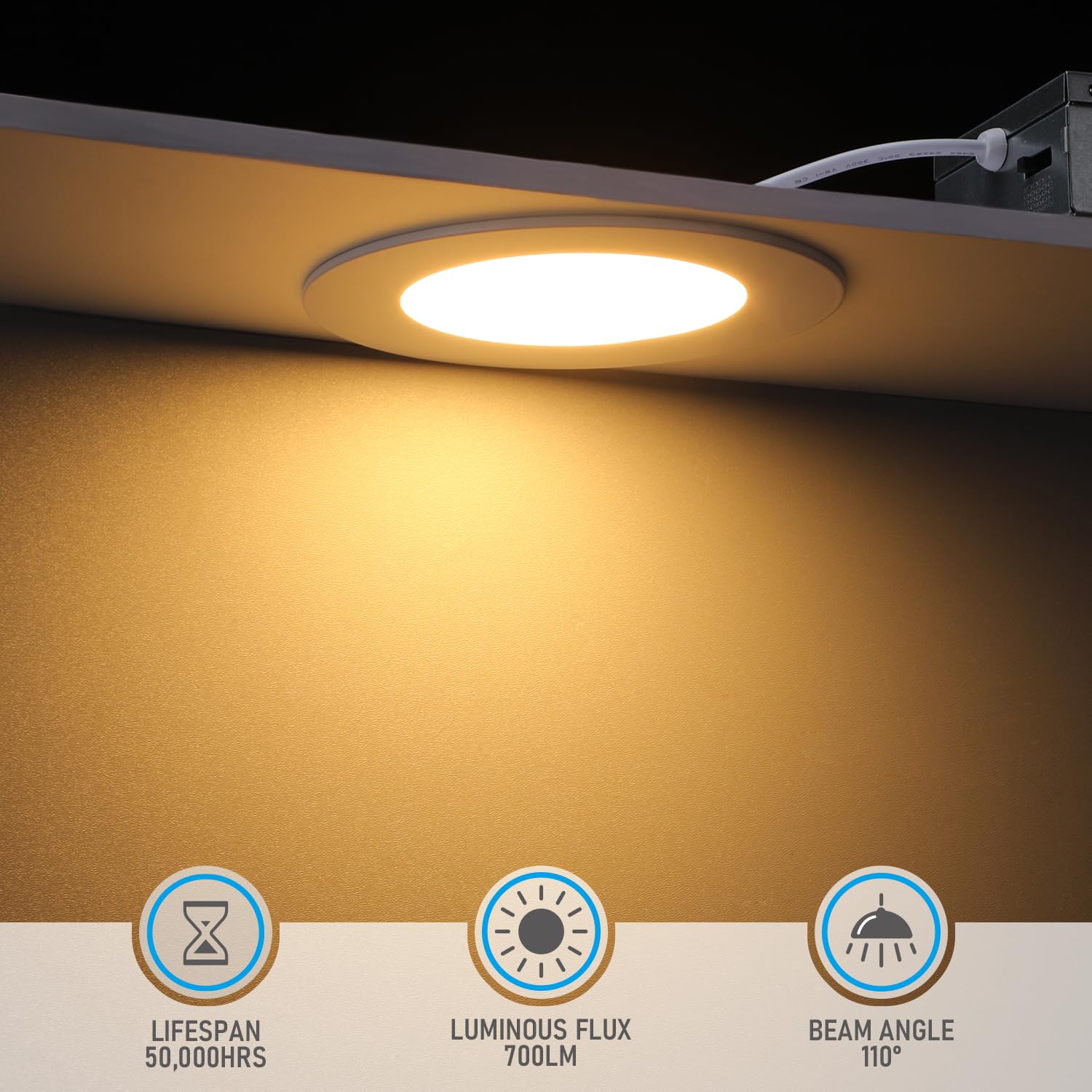 TORCHSTAR 5CCT 4 Inch Slim LED Recessed Lighting with Junction Box, Dimmable 10W Ultra-Thin Recessed Light, 2700K3000K3500K4000K5000K Selectable, 700LM LED Downlight, ETL & Energy Star, Pack of 6