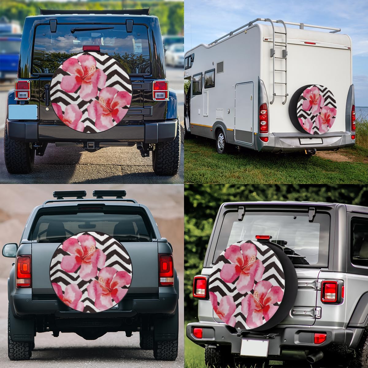 Hibiscus Watercolor Tire Covers Portable Spare Tire Cover Soft Durable Waterproof Dustproof Set of 4 Bags 14 Inches for Car Truck SUV Trailer Camper