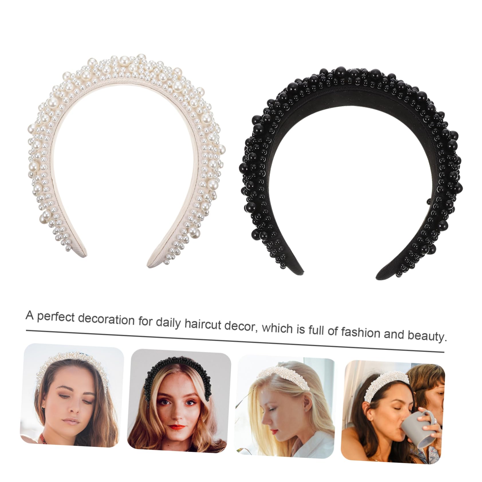 Mikinona 2pezzi Fascia da Capelli per Donna Decorazione in Perle Accessorio per Copricapo Elegante Cerchietto Decorativo Squisito per Feste e Uso Quotidiano