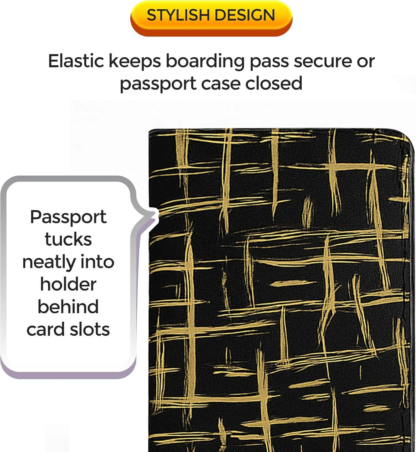 Jolitee Passport Holder Travel Wallet – Premium PU Vegan Leather, Compact & Waterproof Passport Case with Card Slots & Elastic Closure, Black and Gold Design