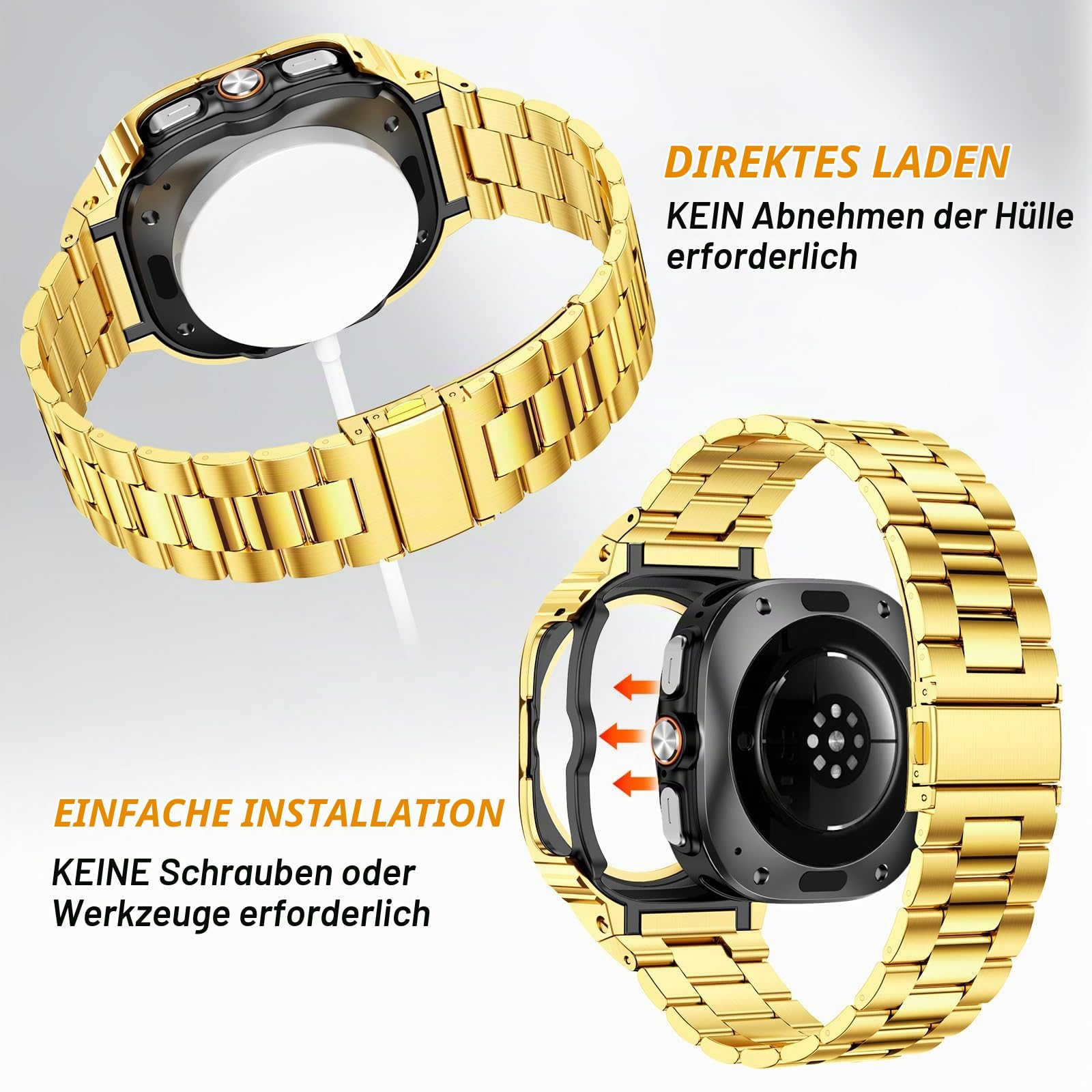 SUPLINK Metallgehäuse mit Band Kompatibel Samsung Galaxy Watch 5 Pro Armband 45mm/ Watch 6/ Watch 5/ Galaxy Watch 4 Armband 44mm, Edelstahl Schutzhülle Armband Männer