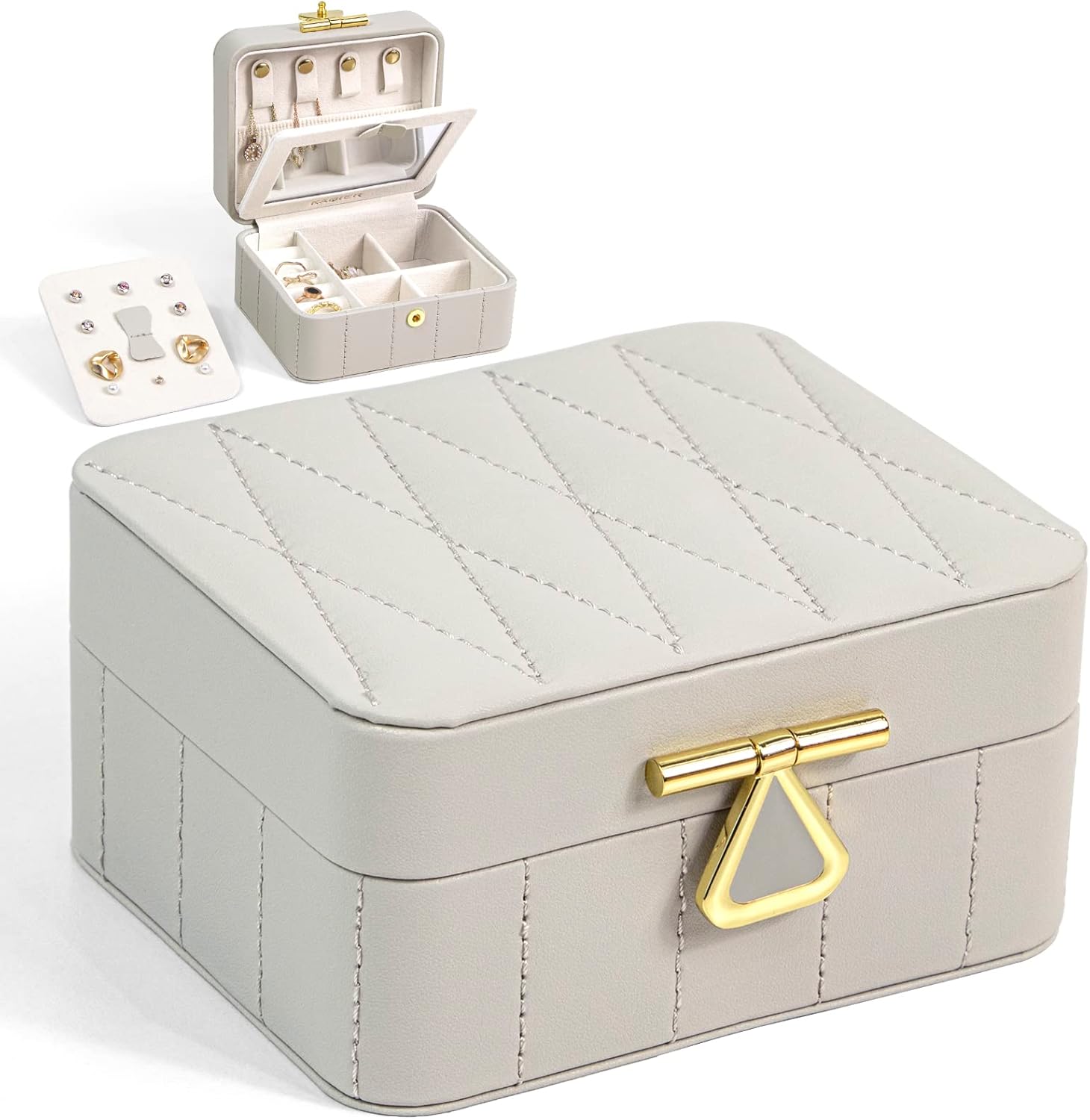 KAMIER Travel Jewelry Box Organizer, Diamond Quilted Leather Travel