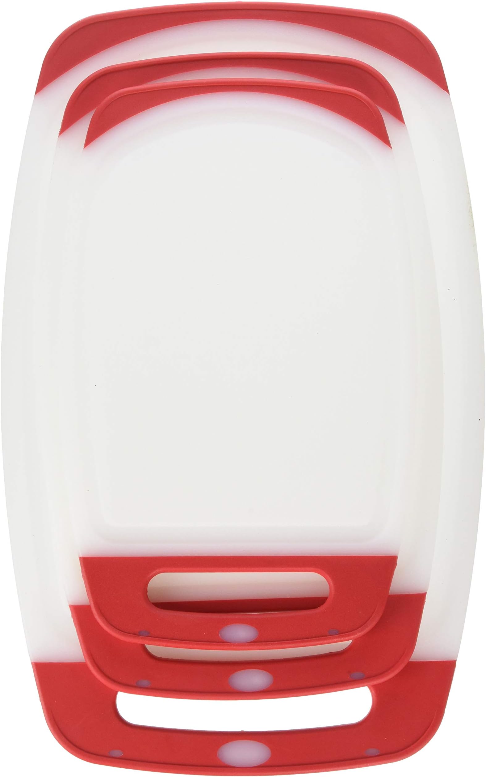 Premium Plastic Cutting Board Set By Wahilulu - 3 pc Non-Slip Kitchen Essential Chopping Board Kit - Dishwasher Safe - Non-Slip Rubber Ends & Handles - Anti-Drip Juice Groove Lip (Medium, Red)