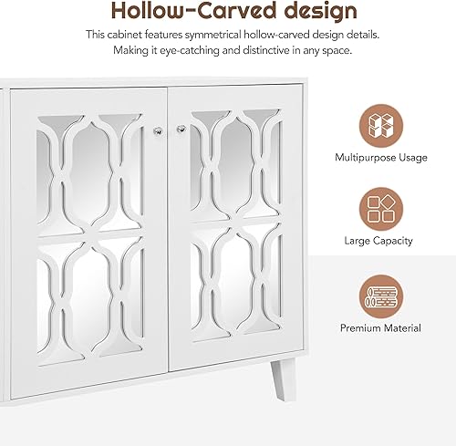 Miniatura 5 de Merax Armario buffet con estantes ajustables, espejo de 4 puertas, soporte de TV tallado hueco para televisión de hasta 65 pulgadas, mesa consola