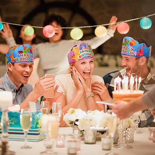 Miniatura 6 de Waenerec 30 coronas de cumpleaños ajustables para el aula, lindos sombreros de cumpleaños coloridos de papel para niños