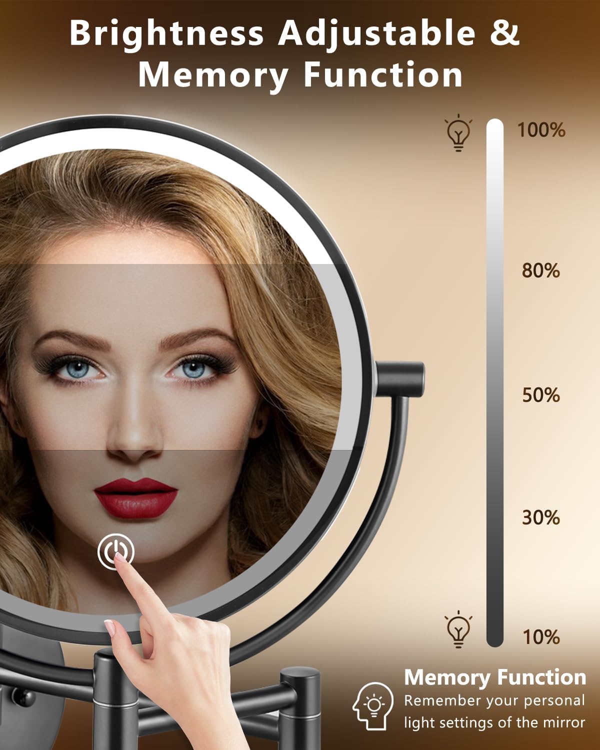 ALHAKIN 9 Wall Mounted Lighted Makeup Mirror, Large Double Sided 1X/10X Magnifying Mirror, 3 Color LED Vanity Mirror with Lights, Touch Dimmable 360° Swivel Light Up for Bathroom, Black