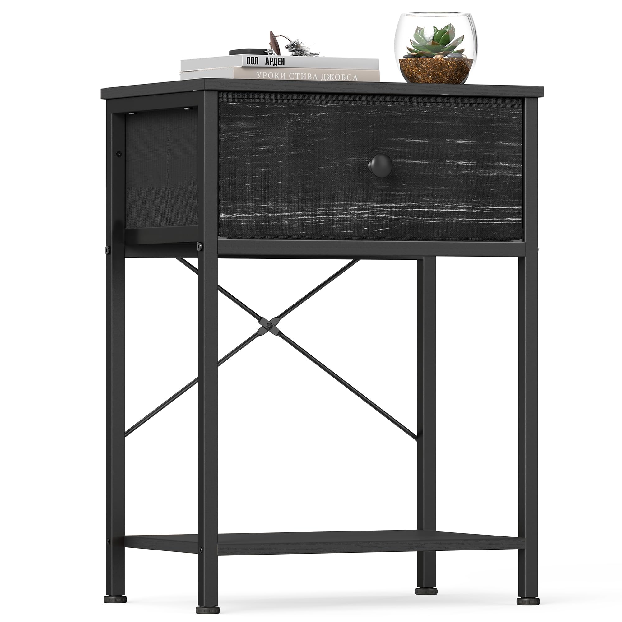 SONGMICS Mesa Auxiliar — Mesita de Noche con Cajón de Tela