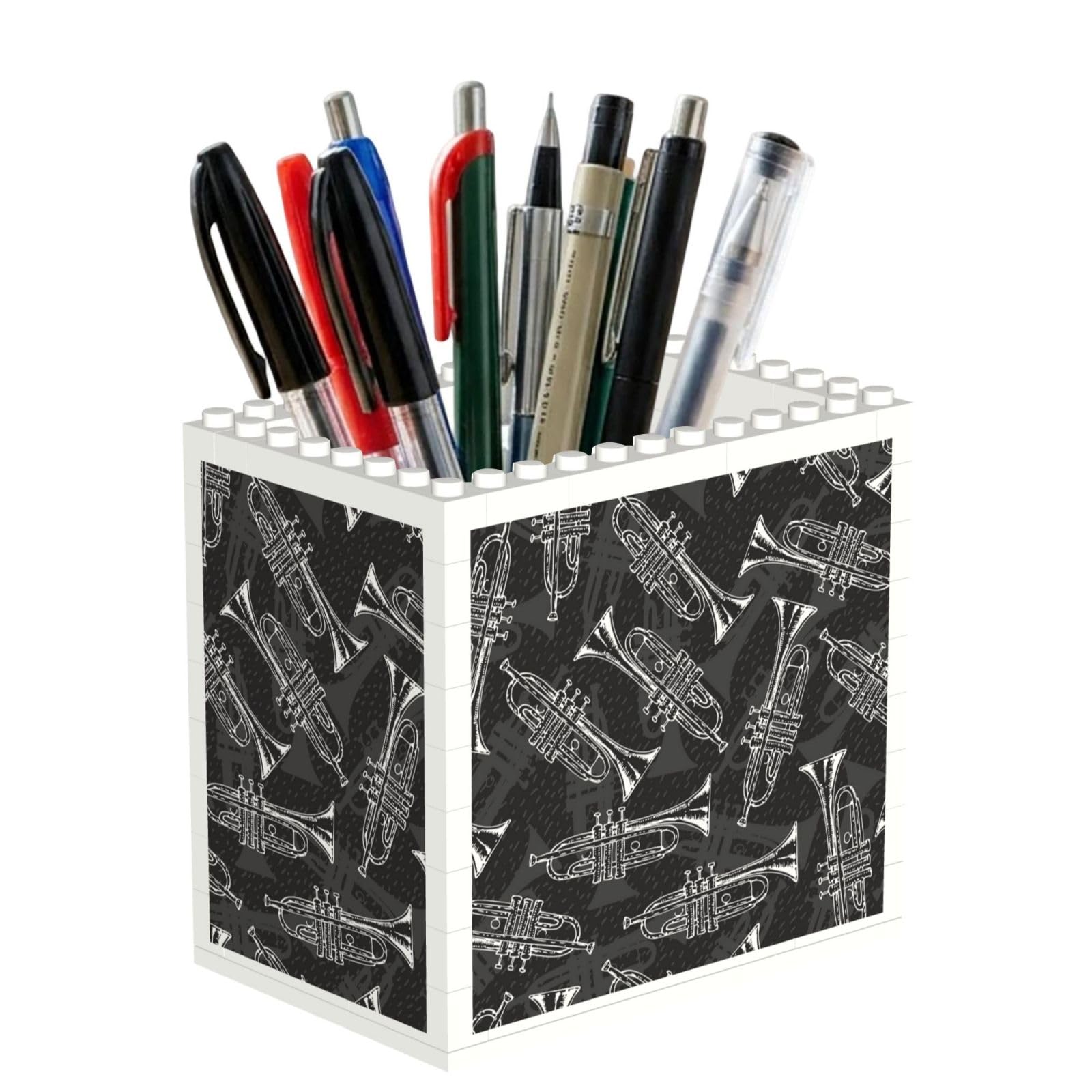 Poadnly Black White Sketch Trumpets, Pen Pot Pencil Holder for Office Home School, Compact Desk Organiser for Office Stationery