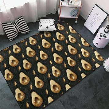 Area Rugs for Living Room Decor - Anti Slip Throw Washable Rugs 3x5, Gold Avocado Leaves Print Indoor Soft Carpet for Bedroom/Room/Living/Dining 60x39 Inch